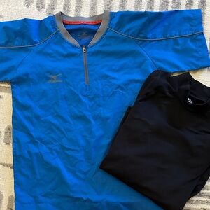 Mizuno Blue 1/4 Zip-Up Wind Jacket and Black LS DSG Mock Turtleneck